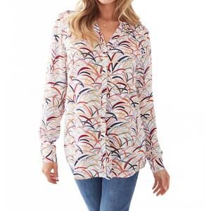 NEW FDJ casey roll up sleeve shirt with smocking detail in colorful grasses